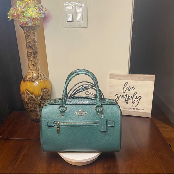 Coach Rowan Satchel - Snake Embossed/Dark Turquoise - Picture 4 of 17